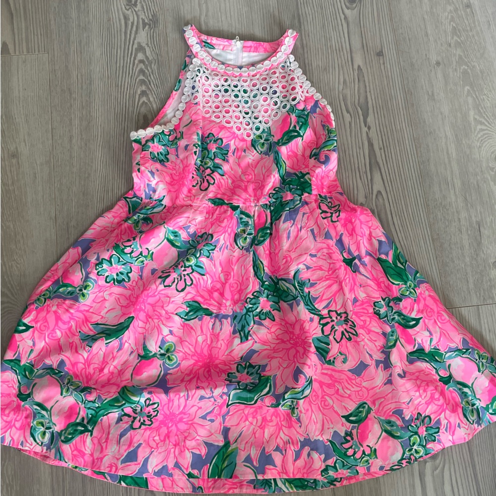 Lilly Pulitzer Pink Blossom Dress with Green Floral Accents